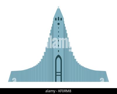 Hallgrimskirkja. architektonische Wahrzeichen Islands. Vector Illustration Stock Vektor