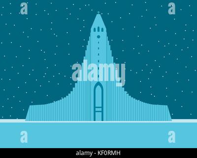 Hallgrimskirkja. architektonische Wahrzeichen Islands. Vector Illustration Stock Vektor