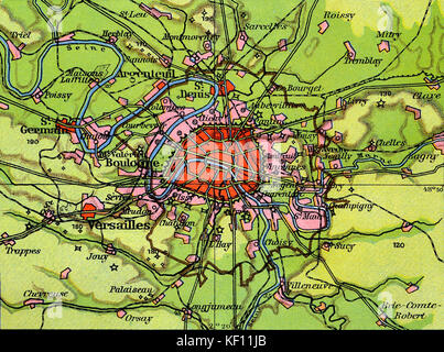 Eine Kartenabbildung von *lange Diercke*, die die Landschaften von Sachsen und Europa zeigt, von Paris aus gesehen. Diese detaillierte Karte zeigt die geographischen Besonderheiten und regionalen Grenzen Europas des 19. Jahrhunderts. Stockfoto