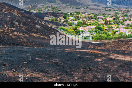 Wildfire brannte am Rand der Nachbarschaft in Kalifornien Stockfoto