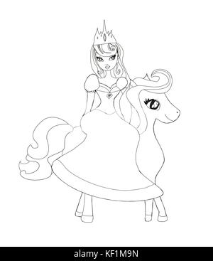 Süße Prinzessin Reiten auf einem Pferd Stock Vektor