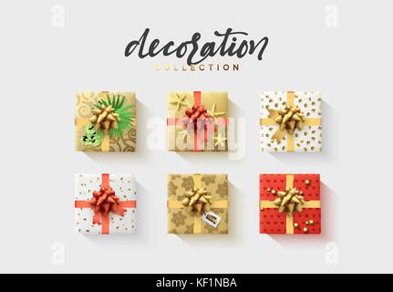 Set aus bunten verpackte Geschenkboxen viele Geschenke. Stock Vektor