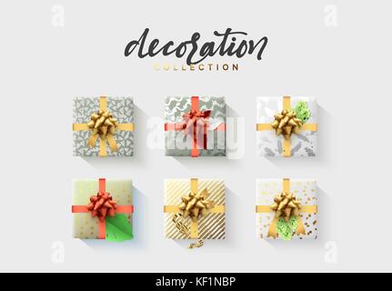 Set aus bunten verpackte Geschenkboxen viele Geschenke. Stock Vektor