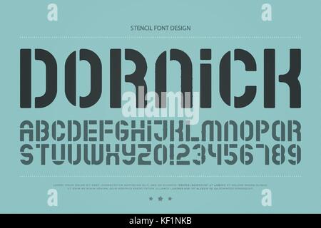 Schablone Alphabet Buchstaben und Zahlen. Vektor, geometrische Schriftart. regelmäßige Schriftentwurf. retro, stilvolle typesetting Stock Vektor