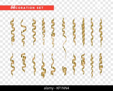 Gold Konfetti Feier. ribbon Serpentine, mit transparenten Hintergrund Effekt isoliert Stock Vektor