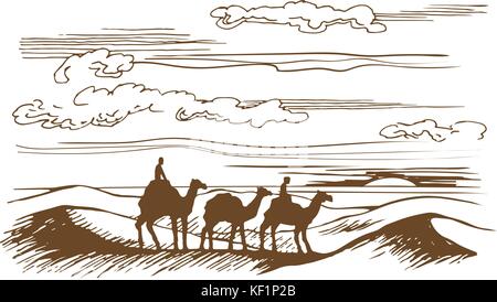 Kamele sind auf der Wüste Stock Vektor