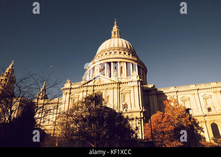 St Paul's Cathedral, London, UK. goldenes Sonnenlicht der südlichen Fassade von Sir Christopher Wren Meisterwerk in der Londoner City badet. Stockfoto