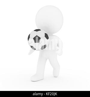 Weiße Menschen Fußball spielen oder Fußball in 3D-Rendering Stockfoto