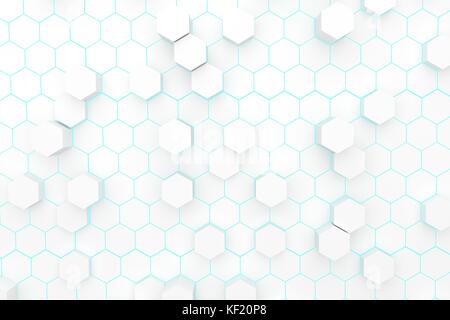 Zusammenfassung Hintergrund weißen Sechsecken geometrischen Stil mit hellen Blau in 3D-Rendering Stockfoto