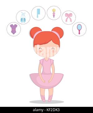 Cartoon Ballet Ballerina und Schönheit verwandte Symbole Um auf weißem Hintergrund bunte Design Vector Illustration Stock Vektor