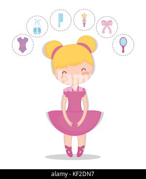 Cartoon Ballet Ballerina und Schönheit verwandte Symbole Um auf weißem Hintergrund bunte Design Vector Illustration Stock Vektor