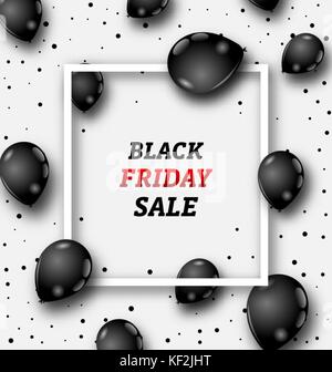 Schwarzer Freitag Poster mit glänzenden Ballons auf weißem Hintergrund Stock Vektor