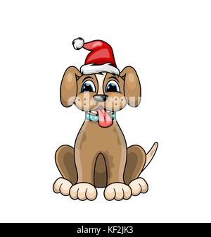 Weihnachten dog portrait in rote Weihnachtsmütze. Charakter poopy auf weißem Hintergrund Stock Vektor