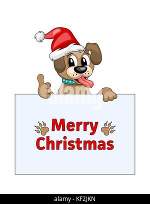 Weihnachtskarte mit coolen Hund in Santa Hut Stock Vektor