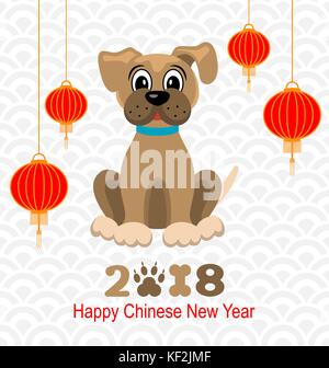 2018 Frohes chinesisches neues Jahr des Hundes, Laternen und doggy Stock Vektor