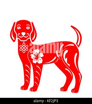 Zeichnung abstrakte Hund für Happy Chinese New Year 2018, auf weißem Hintergrund Stock Vektor