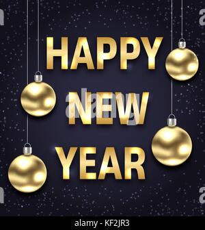 Frohes neues Jahr 2018 mit goldenen Kugeln aus Glas, dunklen Banner Stock Vektor
