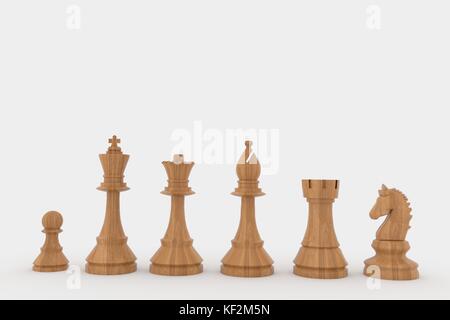 Schach Holz Figuren in 3D-Rendering Stockfoto