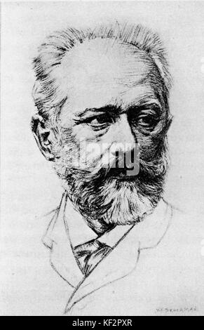 Portrait von Peter Tschaikowsky Ilyitch. Zeichnung von W L Bruckman. Grube: russischer Komponist, 7. Mai 1840 - 6. November 1893. Stockfoto