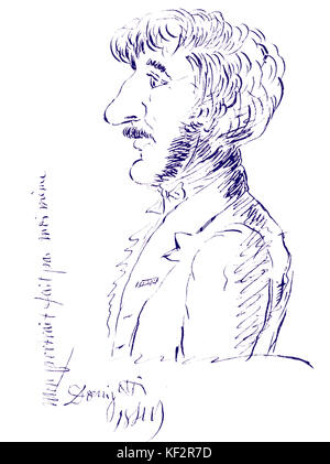 Gaetano Donizetti - Karikatur. An der Seite steht geschrieben "mon Portrait fait par moi-même". Italienischer Komponist (1797-1848), italienischer Komponist, 29. November 1797 - 8. April 1848 Stockfoto