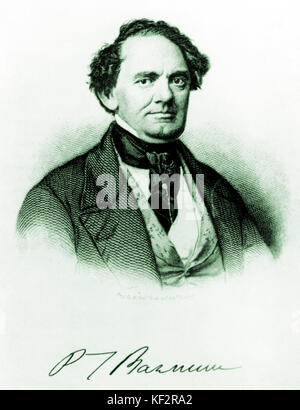 P.T (Phineas Taylor) Barnum signiertes Portrait Der amerikanische Showman. Jenny Lind. PTB: 5. Juli 1810 - 7. April 1891. Gründer des Zirkus, wurde schließlich und Ringling Brothers Barnum und Bailey Circus. Stockfoto