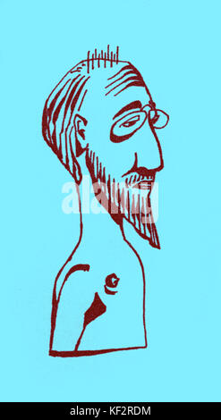 Erik Satie - Karikatur von ihm lautet: "Etude pour un-Buste de M. Erik Satie peinte par Lui-Même, avec une Pensée: Je suis Venu au monde très Jeune dans un temps très Vieux". Stockfoto
