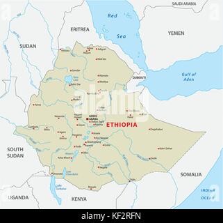 Äthiopien Vektorkarte Stock Vektor