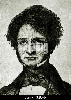 Hector Berlioz - Porträt des französischen Komponisten, 1839. 11 Dezember 1803 - 8. März 1869. Gravur nach dem Porträt von P de Pommaurne. Stockfoto