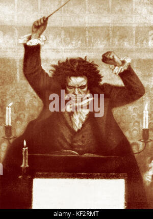 Ludwig van Beethoven dirigieren bei Baton - durch Katzaroff (Künstler Termine nicht bekannt). Deutsche Komponist vom 17. Dezember 1770 - vom 26. März 1827 Stockfoto