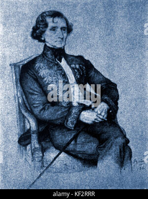 Hector Berlioz - Porträt des französischen Komponisten in der akademischen Kleid von Heim. 11 Dezember 1803 - 8. März 1869. Stockfoto