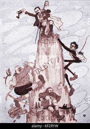 Franz Lehár "Auf dem Höhepunkt des Erfolgs" (nach der Uraufführung seines "Endlich allein" ("Allein im letzten') im Jahr 1914 - von der Wiener Zeitschrift "Floh", 1914. Ungarische Komponist (1870-1948) Stockfoto