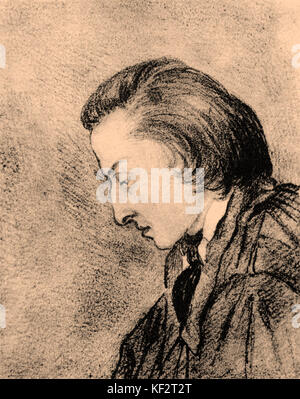 Frédéric Chopin, Profil Portrait von George Sand. Zeichnung. Polnischen Komponisten Frédéric Chopin (1810 - 1849). Stockfoto