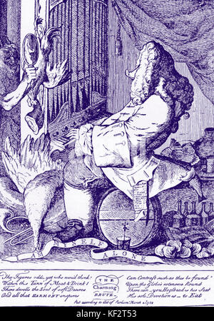 Händel, Georg Friedrich. "Die charmante Brute". Deutsch-englischer Komponist, 1685-1759. Händel Karikatur von Goupy, 1754. Stockfoto