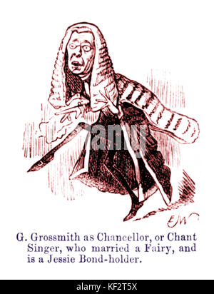 GILBERT UND SULLIVAN - iolanthe. Bildunterschrift lautet: 'G Grossmith als Bundeskanzler oder Chant-Singer, der eine Fee verheiratet und ist ein Jessie Bond-Holder" Karikatur aus den Savoyards im Punch 1882 Stockfoto