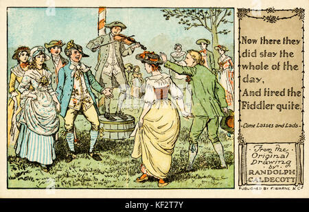 Englisch Volkstanz, 18. Von Randolph Caldecott (Englisch Illustrator, 22. März 1846 - 12. Februar 1886). Bildunterschrift lautet: "Jetzt gibt es die ganze Zeit des Tages, und müde Fiddler ganz. Land tanzen, Fiddle Player, Knicks, Knicks. Reithosen Stockfoto