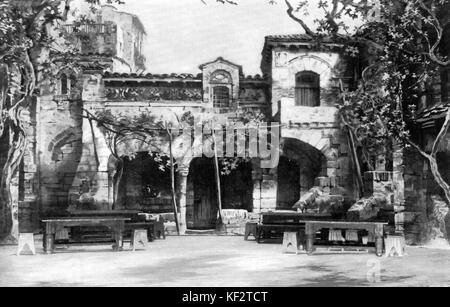 Bühnenbild für "Benvenuto Cellini" Akt II Szene I. Oper in zwei Akten von Hector Berlioz auf den Memoiren des Florentiner Bildhauer Benvenuto Cellini. Design von Amable. Im Theater de Champs Elysees, 1913 durchgeführt. Foto von Gerschel. HB: der französische Komponist, 11. Dezember 1803 - 8. März 1869 Stockfoto