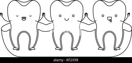 Zahn Zeichentrickfilm über Gummi und halten sich an den Händen in Schwarzweiß Silhouette Stock Vektor