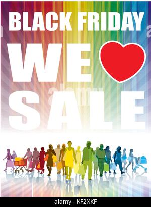 Bunte Menschenmenge mit Tüten in einem Shop. Stock Vektor