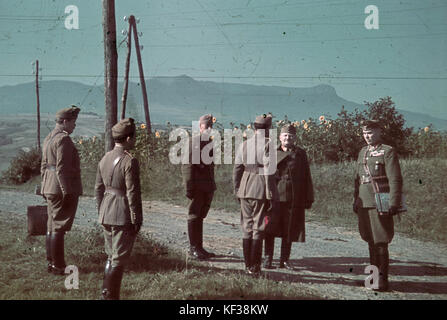 Dieses Bild zeigt einen Soldaten aus dem Zweiten Weltkrieg, möglicherweise in einer bunten Uniform oder Umgebung, die die Vielfalt des militärischen Lebens während des Konflikts widerspiegelt. Stockfoto