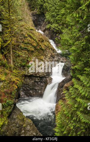 Upper Twin Falls im Frühjahr, Twin Falls Natural Area im Olallie State Park, North Cascades, in der Nähe der Stadt North Bend, Washington, USA Stockfoto