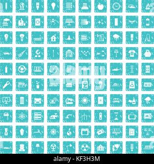 100 Strom Icons Set grunge Blau Stock Vektor