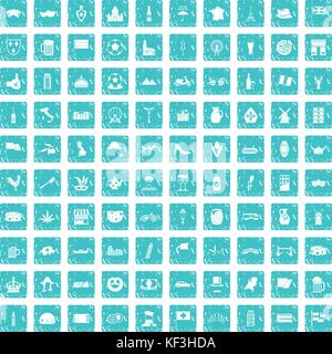 100 die Länder Europas Icons Set grunge Blau Stock Vektor