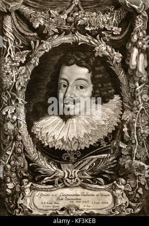Porträt von Louis XIII Roi de France (Louis XIII 1601 - 1643 war ein Monarch des Hauses von Bourbon, König von Frankreich von 1610 bis 1643 regiert und, (wie Louis II) von 1610 bis 1620, wenn die Krone von Navarra verschmolzen wurde mit der französischen Krone. ) 1635 Jakob Louys nach (Peter Paul Rubens (1577 - 1640) und Pieter Soutman. ) Maler in der flämischen Barockmalerei Tradition. Antwerpen, Antwerpen, Belgien, Stockfoto