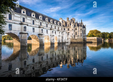 Chateau de Chenonceau auf dem Fluss Cher, Loire Tal, Frankreich Stockfoto