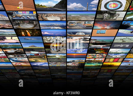 Große Multimedia Video und Bild Wand des TV-Bildschirms Stockfoto