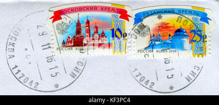 GOMEL, BELARUS, 13. Oktober 2017, Stempel gedruckt in Russland zeigt ein Bild der Russischen kremlins, circa 2009. Stockfoto