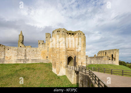 Warkworth Castle am Nachmittag, Licht, Warkworth, Northumberland, England, Großbritannien Stockfoto