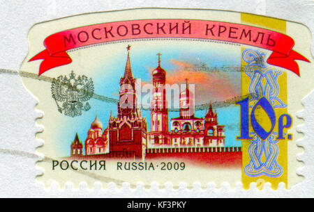 GOMEL, BELARUS, 13. Oktober 2017, Stempel gedruckt in Russland zeigt ein Bild des Moskauer Kreml, circa 2009. Stockfoto