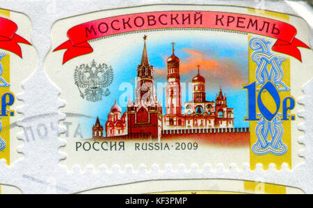 GOMEL, BELARUS, 13. Oktober 2017, Stempel gedruckt in Russland zeigt ein Bild des Moskauer Kreml, circa 2009. Stockfoto