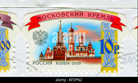GOMEL, BELARUS, 13. Oktober 2017, Stempel gedruckt in Russland zeigt ein Bild des Moskauer Kreml, circa 2009. Stockfoto